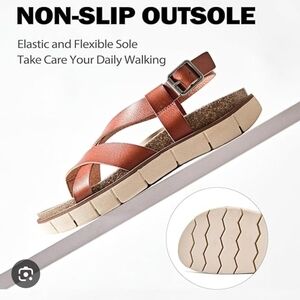 New Ruiee Women's Comfort Flat Side Brown Sandals with Non-Slip Outsole Sz9.5